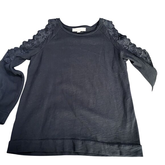 LOFT Tops - Loft Women's M Black Floral Lace Cold Shoulder Sweatshirt Top Long Sleeve